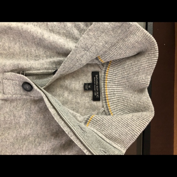 Banana Republic Mens M Italian Yarn Merino Wool Blend Sweater Gray Mock Neck - Picture 3 of 4